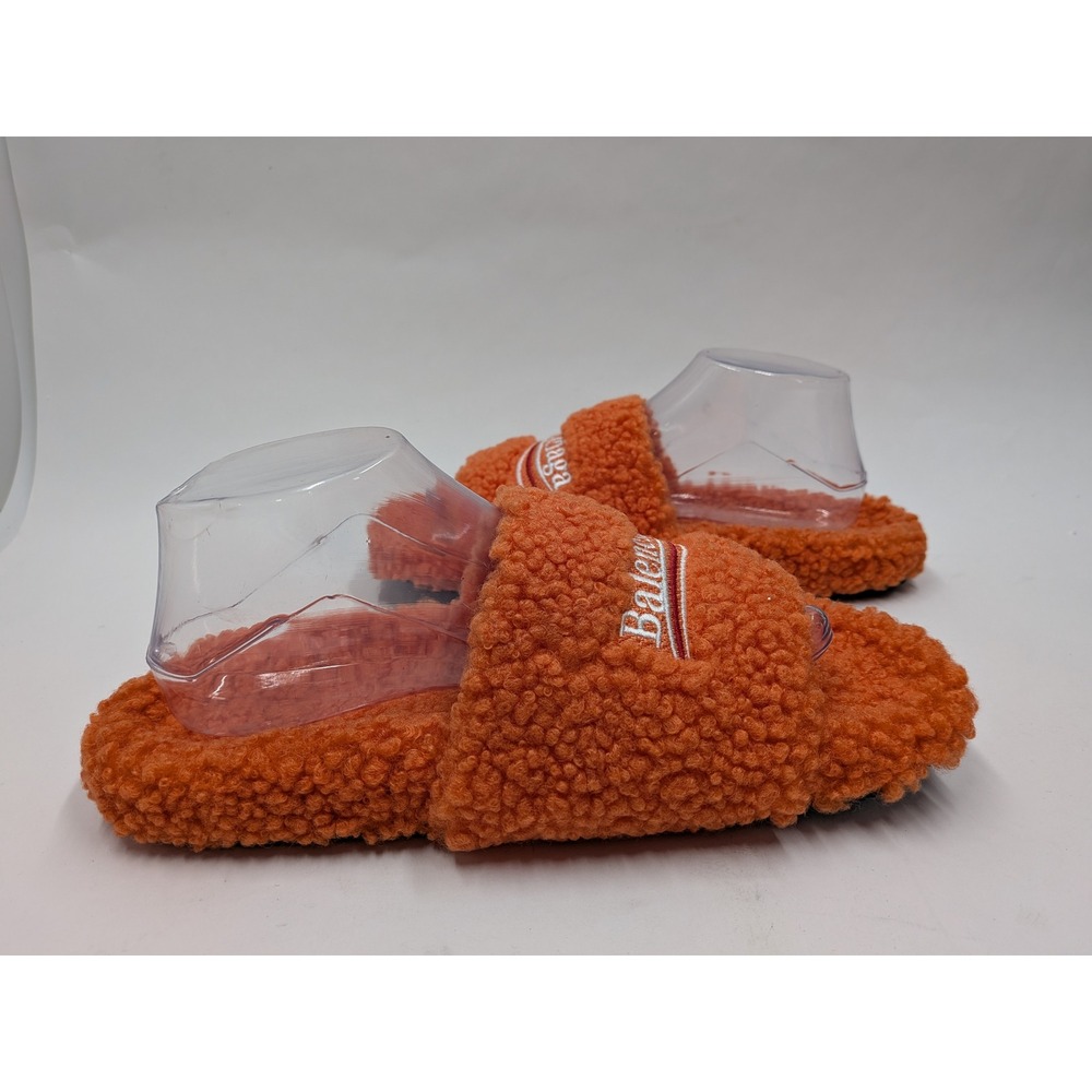 Balenciaga Political Campaign Furry Slides Orange Faux Fur Slippers Sz 45 US 11 - Picture 4 of 11